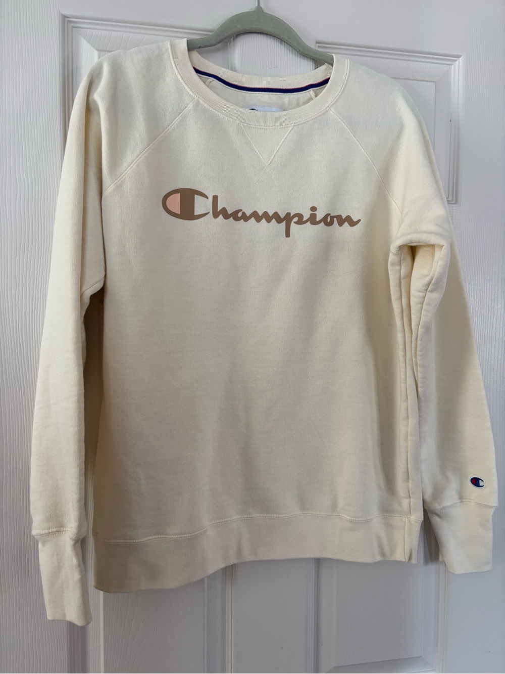 Champion Cream Crewneck with Tan Script Logo